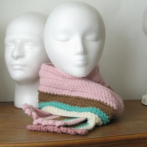 Long Striped Scarf pink/brown/cream/aqua - Picture 5 of 12